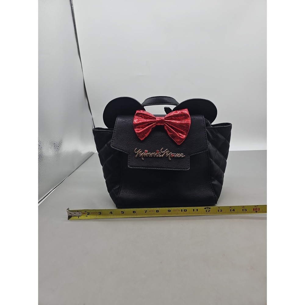 Disney Minnie Mouse Black W/Red Bow Convertible Backpack Purse Bioworld New